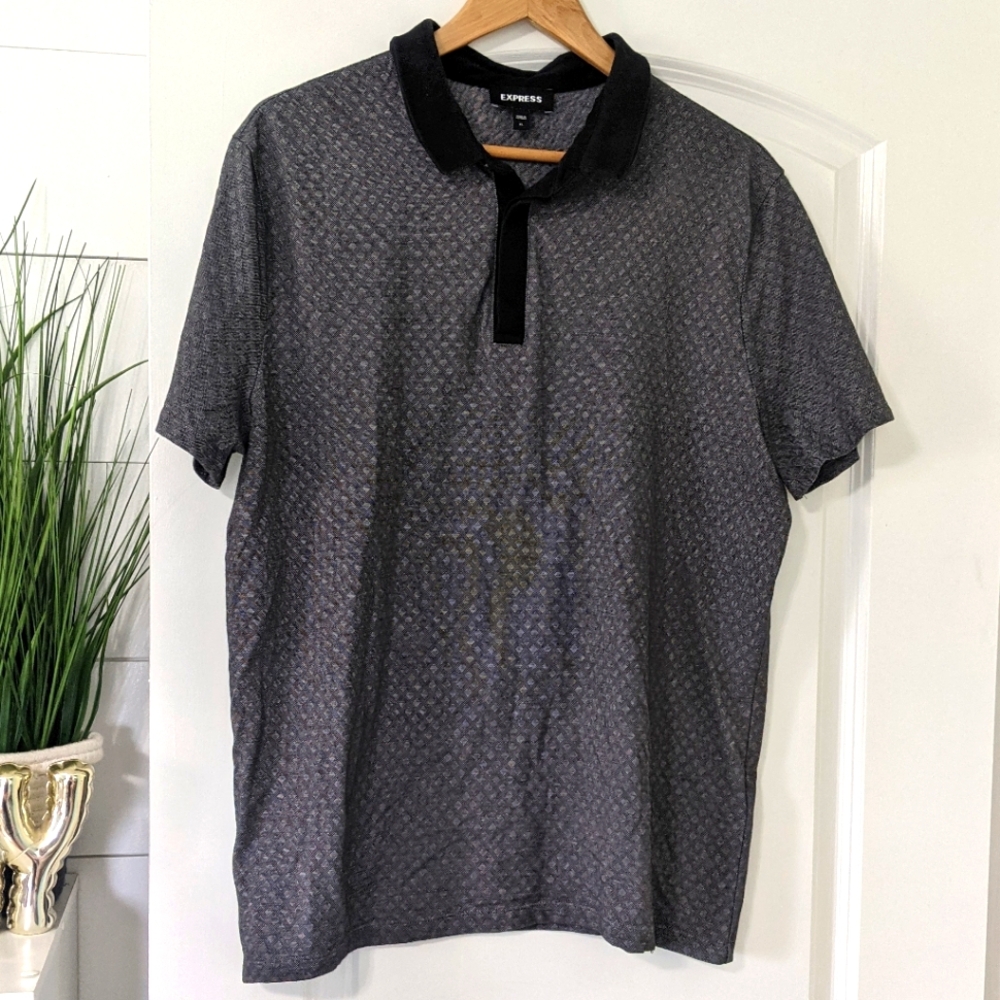 Express Textured Geometric Polo Sz XL